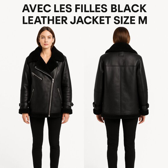 AVEC LES FILLES BLACK LEATHER JACKET SIZE M - Picture 1 of 13